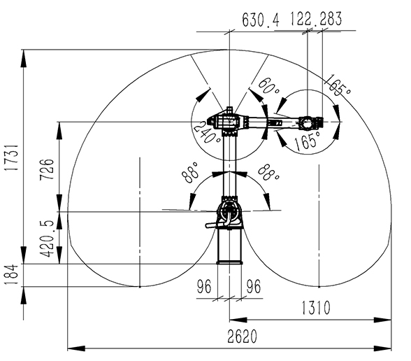 工業(yè)機(jī)器人運(yùn)動(dòng)范圍圖